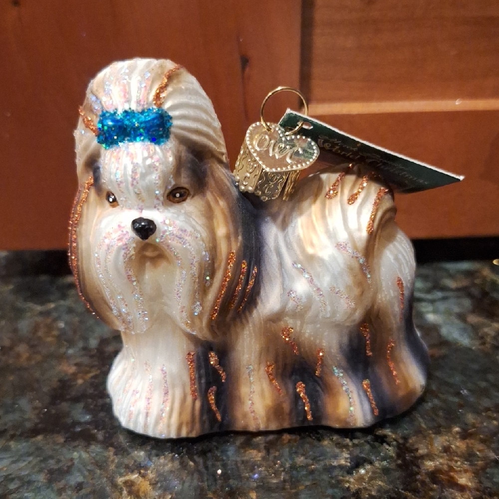 Vintage Old World Christmas Blown Glass Shih Tzu Dog Ornament